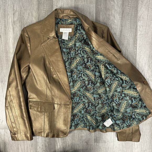 Bronze Metallic Leather Blazer Jacket One Button Size Medium - Picture 9 of 12